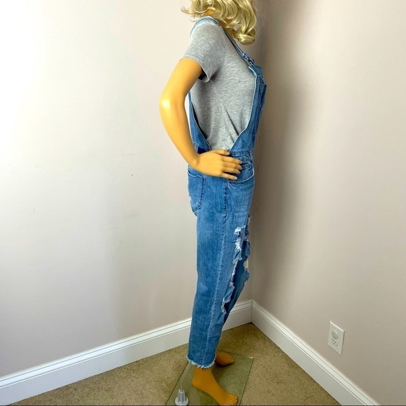Almost Famous Distressed Cropped Overalls – Blue, Size 7 - Picture 4 of 12
